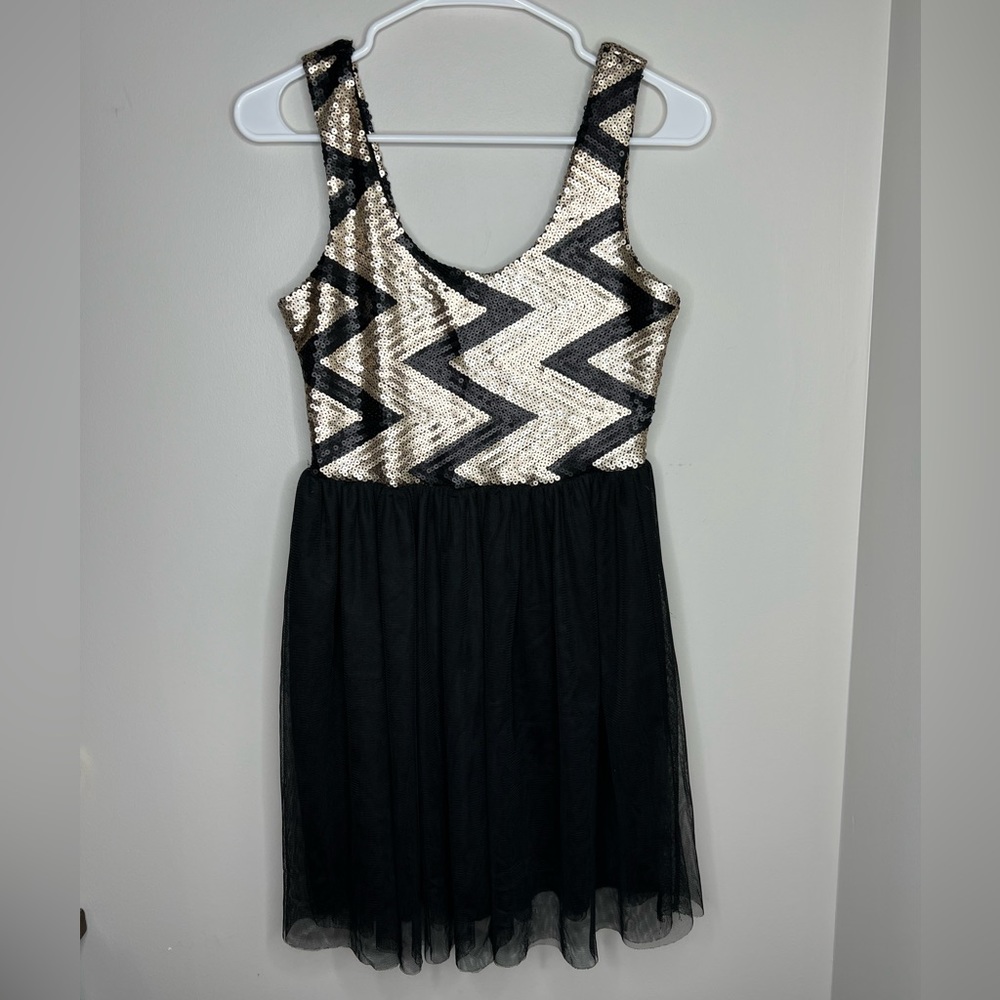 SAGE - black/ gold sequin & tulle dress. Size small. Prom, homecoming.
